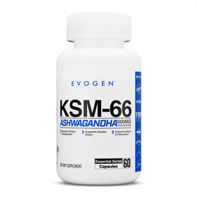 Evogen KSM-66 Ashwagandha 600mg capsules front view