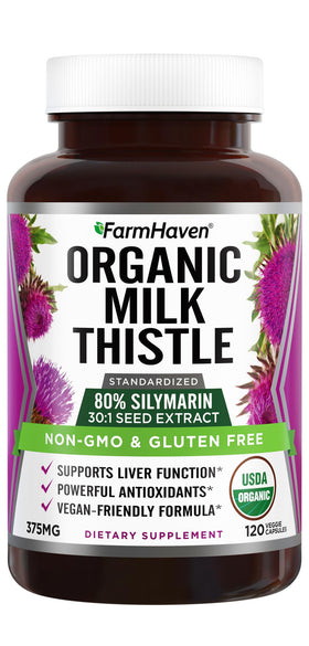 FarmHaven Organic Milk Thistle Capsules 120 count front view
