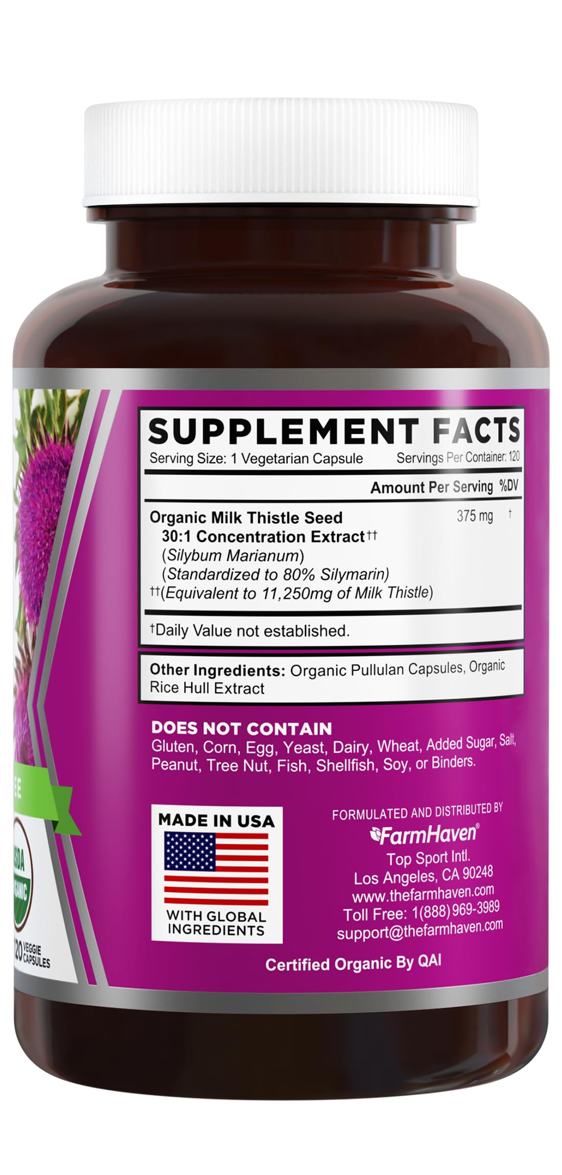FarmHaven Organic Milk Thistle Capsules side view showing label