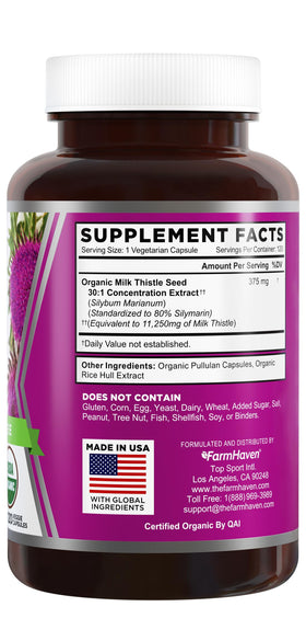 FarmHaven Organic Milk Thistle Capsules side view showing label