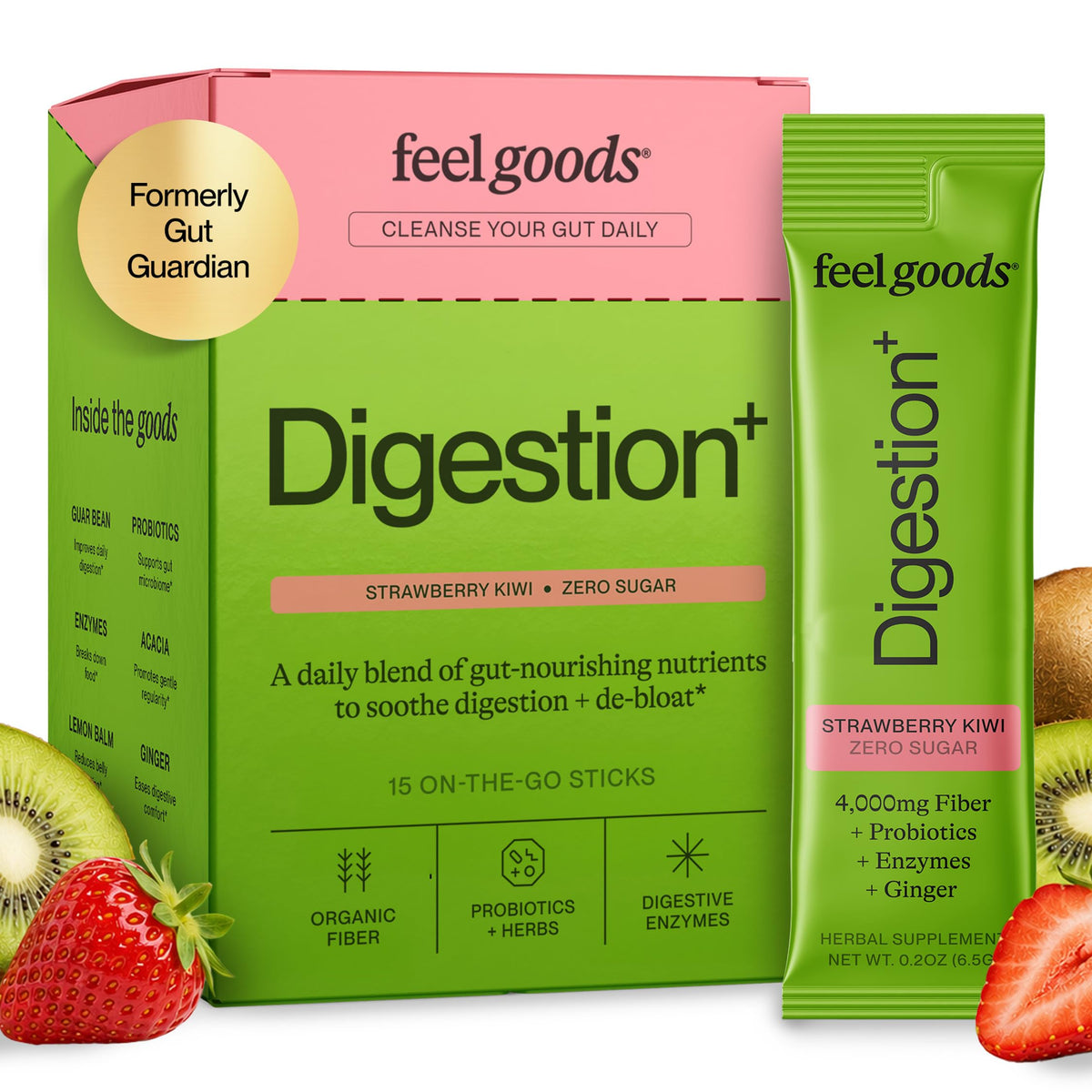 Feel Goods daily+ Strawberry Kiwi powder drink mix box front view