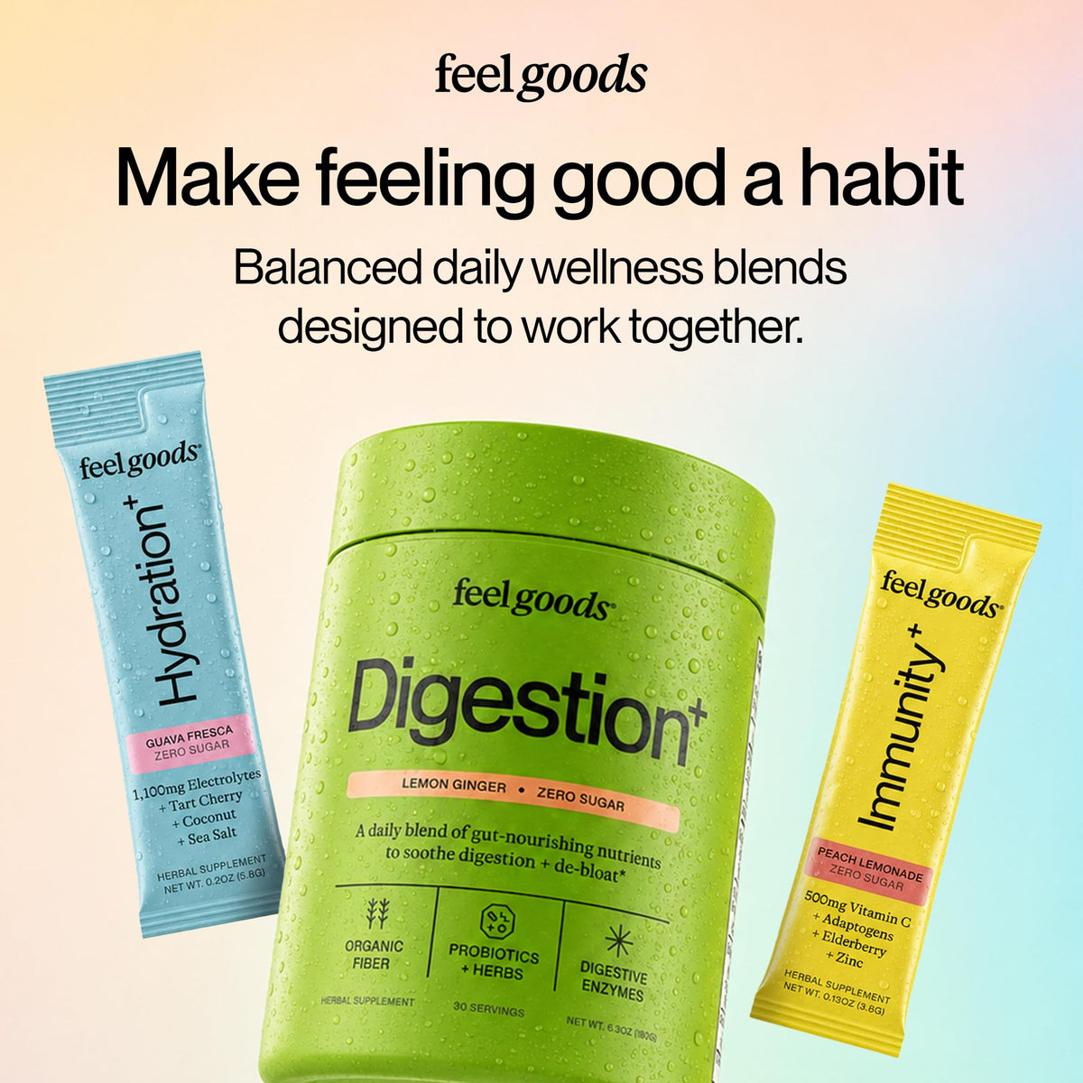 Feel Goods daily+ Strawberry Kiwi powder drink mix lifestyle scene