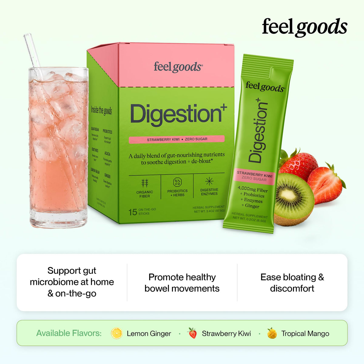 Feel Goods daily+ Strawberry Kiwi stick pack front view