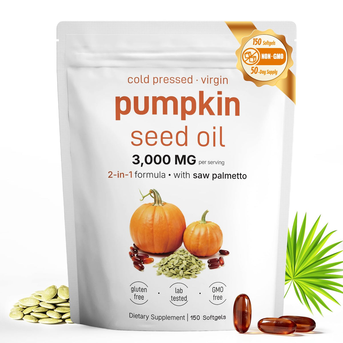 Fenolutra Pumpkin Seed Oil with Saw Palmetto 150 softgels front view