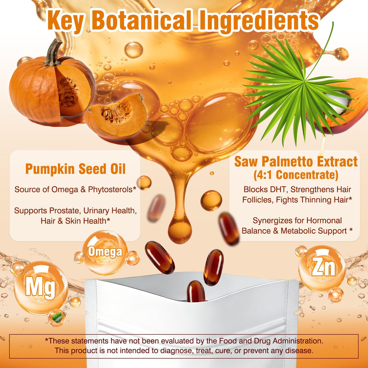 Fenolutra Pumpkin Seed Oil with Saw Palmetto softgels on a wooden table