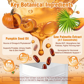Fenolutra Pumpkin Seed Oil with Saw Palmetto softgels on a wooden table