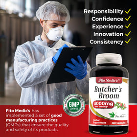 FITOMEDIC'S Butcher’s Broom Capsules with dosage information