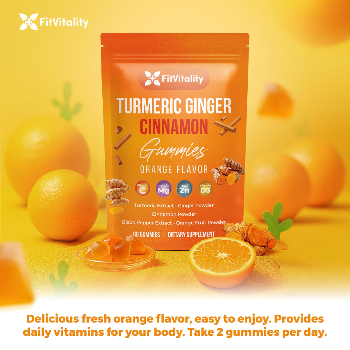 FitVitality gummies showing vegan and gluten-free label