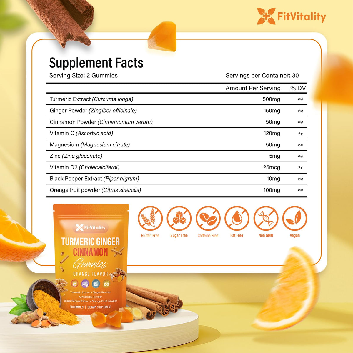 FitVitality Turmeric Ginger Cinnamon Gummies packaging