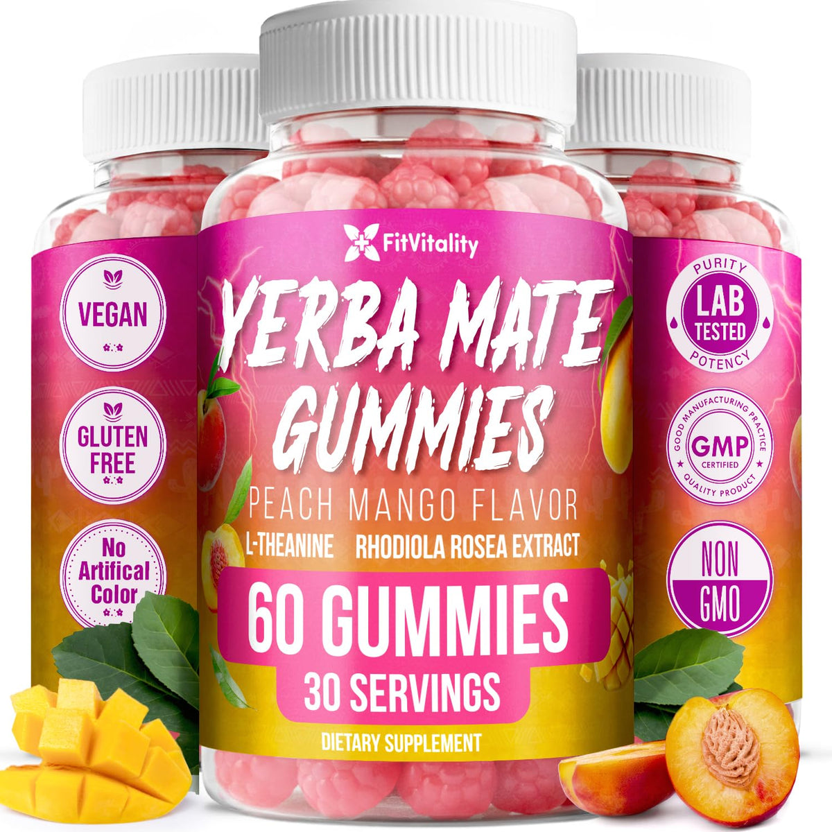 FitVitality Yerba Mate Gummies front view with packaging