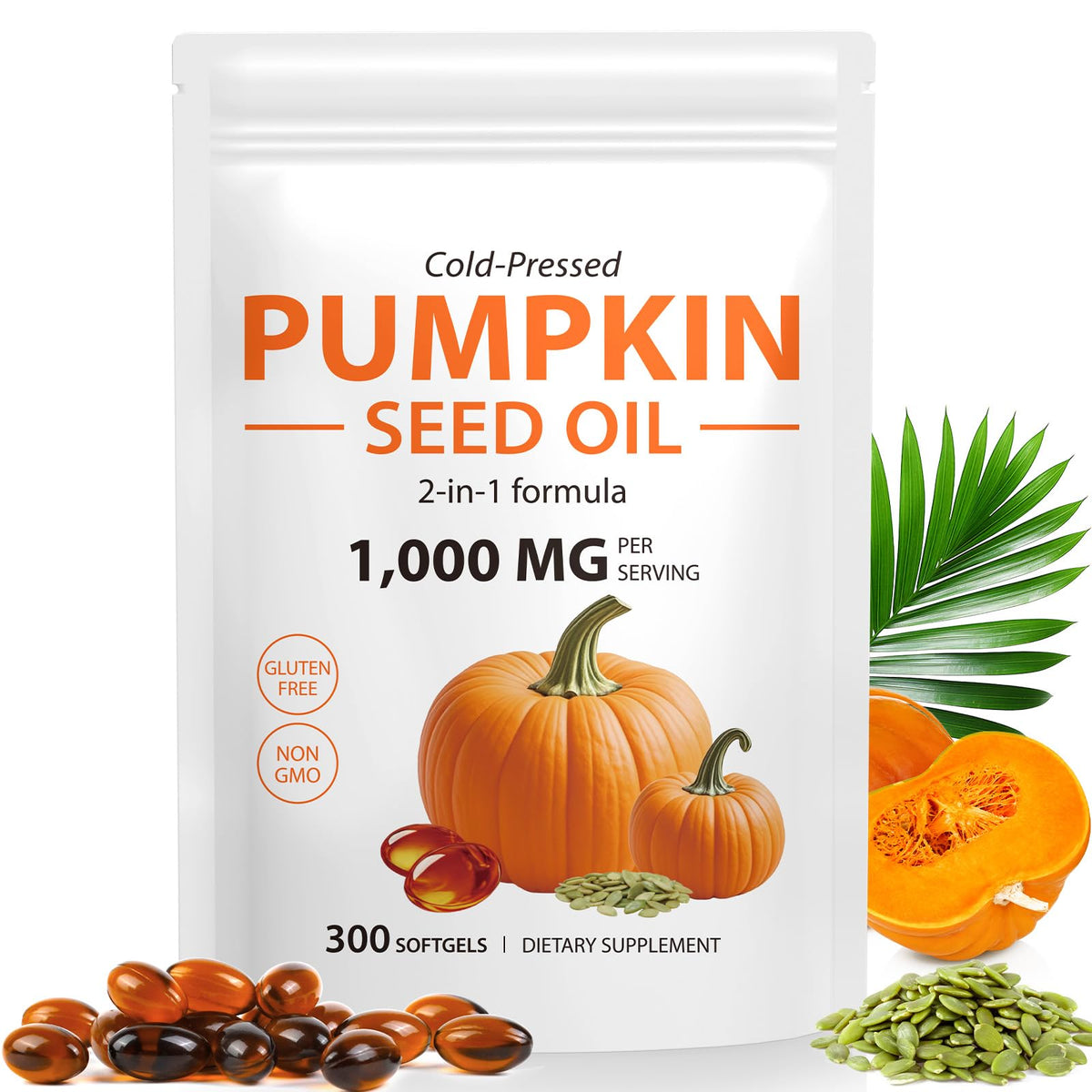 flasture Pumpkin Seed Oil with Saw Palmetto 300 softgels front view
