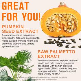 flasture Pumpkin Seed Oil with Saw Palmetto softgels on a table