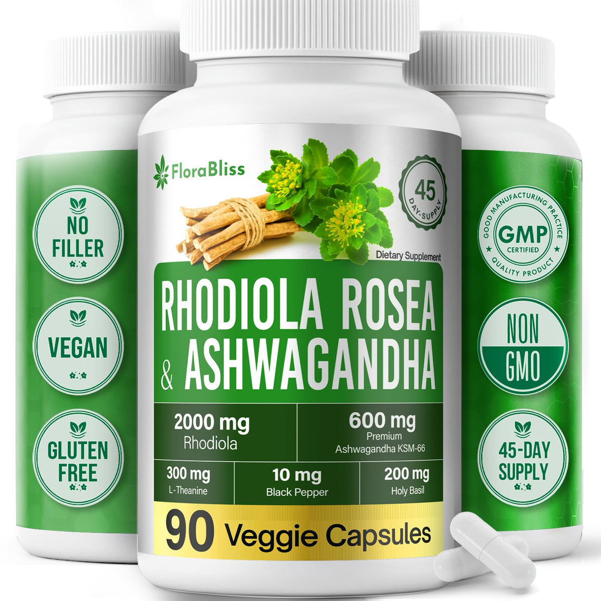 FloraBliss Rhodiola Rosea 90 capsules front view
