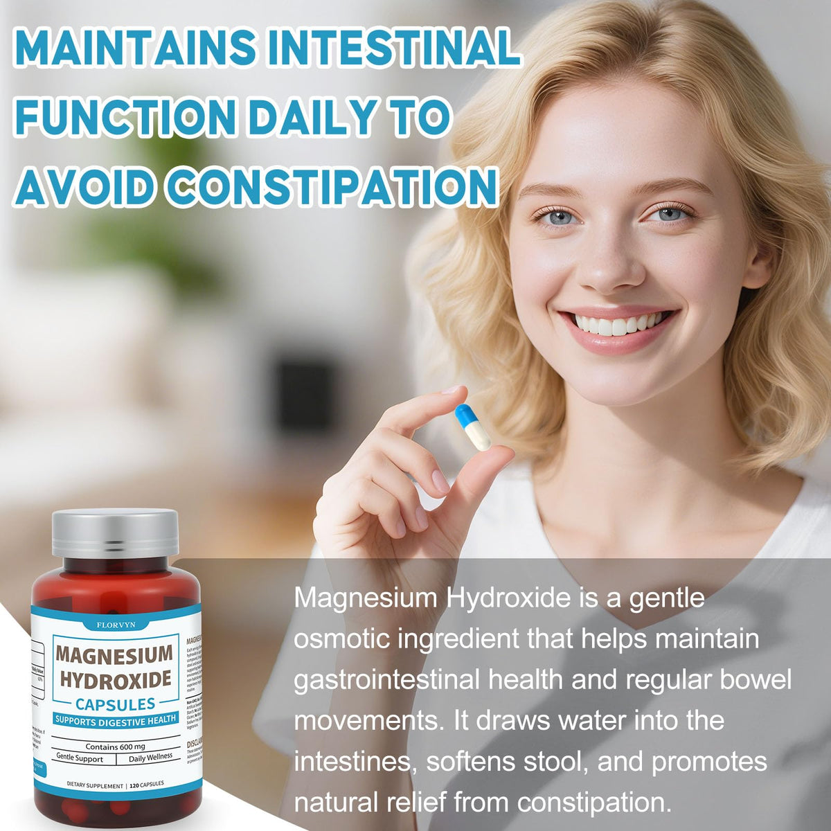 Florvyn Magnesium Hydroxide Capsules 600mg close-up of capsules