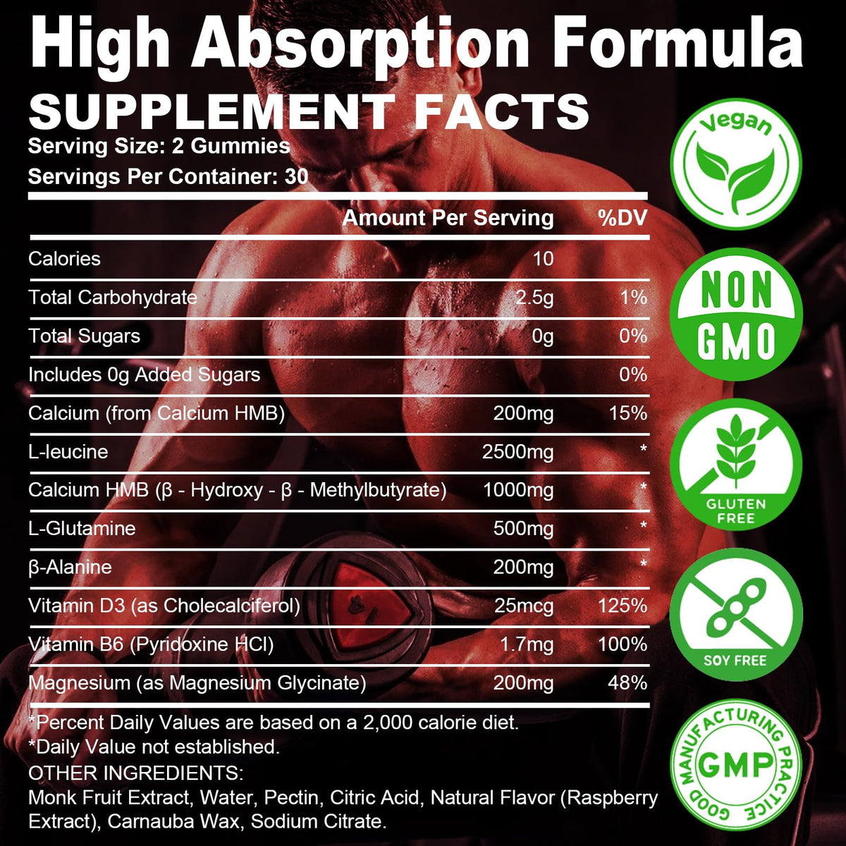 Flyrocer HMB and L-Leucine Gummies packaging side view