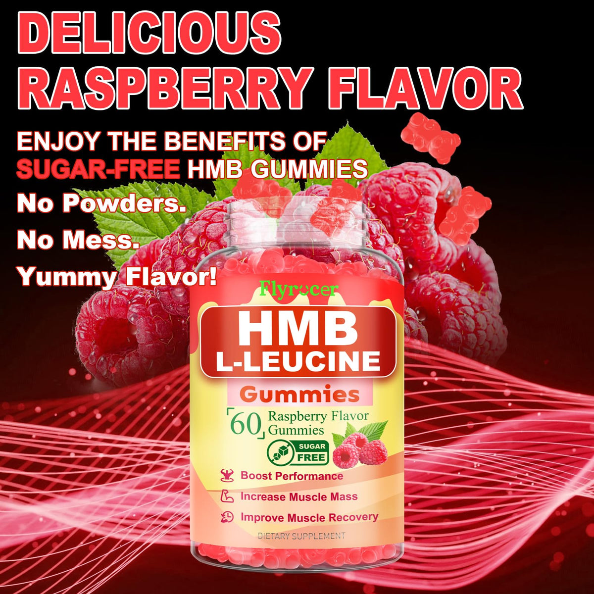 Flyrocer HMB and L-Leucine Gummies with fitness accessories