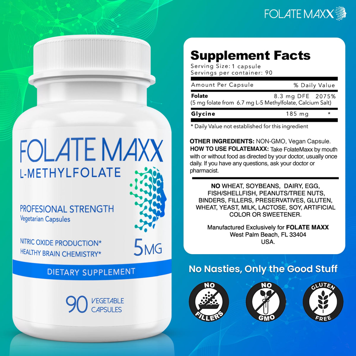 FOLATE MAXX L-Methylfolate 5mg supplement side view