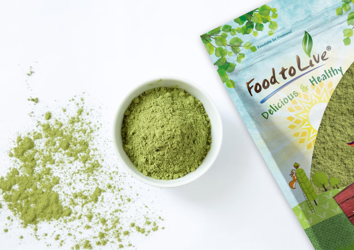 Food to Live Alfalfa Powder sprinkled over a salad