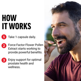 Force Factor Flower Pollen Prostate Support Supplement bottle with a measuring spoon