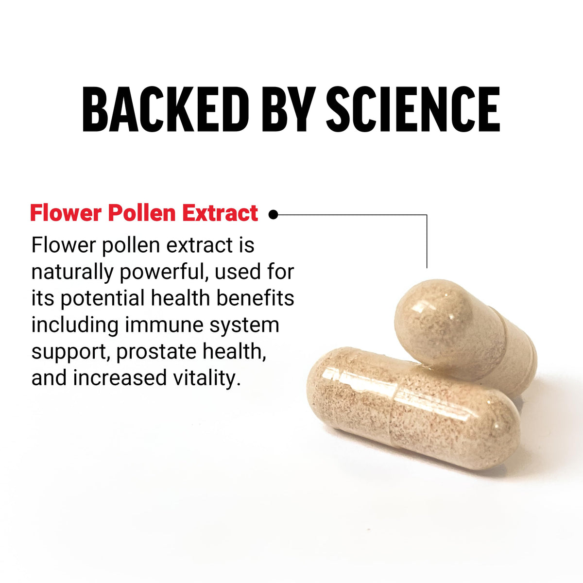 Force Factor Flower Pollen Prostate Support Supplement capsules in a spoon