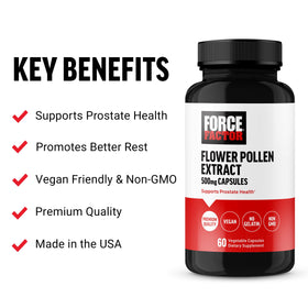 Force Factor Flower Pollen Prostate Support Supplement side view showing the label
