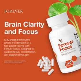 Forever Living Focus Capsules displayed with a measuring spoon