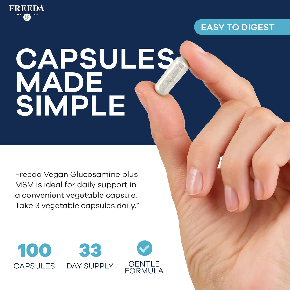 FREEDA Glucosamine 1500mg + MSM 750mg capsules close-up