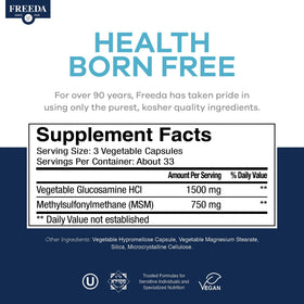 FREEDA Glucosamine 1500mg + MSM 750mg capsules with measuring spoon