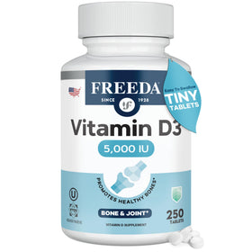 FREEDA Vitamin D3-5000 IU supplement tablets front view