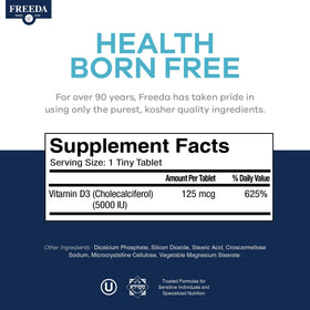 FREEDA Vitamin D3-5000 IU supplement tablets packaging