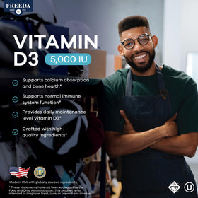 FREEDA Vitamin D3-5000 IU supplement tablets side view