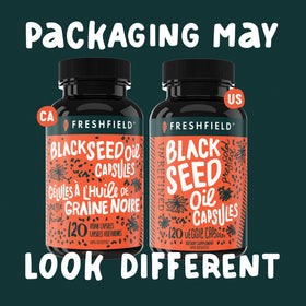 Freshfield Black Seed Oil capsules with measuring spoon