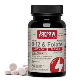 Front view of Jarrow Formulas Methyl B-12 & Methyl Folate 60 chewable tablets