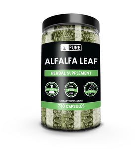 Front view of PURE ORIGINAL INGREDIENTS Alfalfa Leaf Capsules bottle
