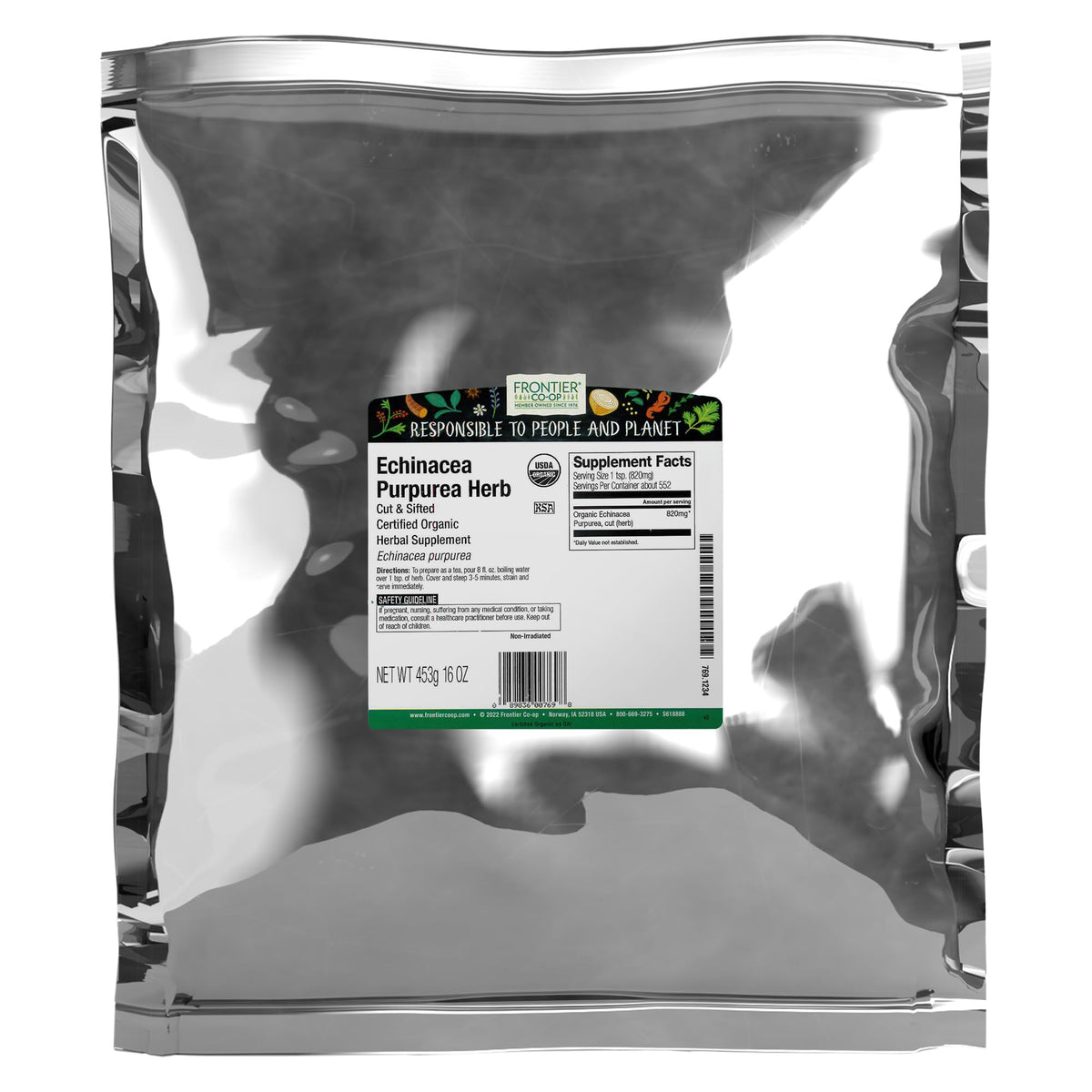 Frontier Co-op Organic Echinacea Purpurea Herb 16 Ounce package front view
