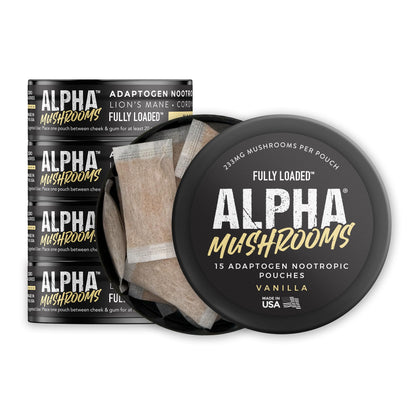 Fully Loaded Alpha Mushroom Pouches 5-Pack, Vanilla front view