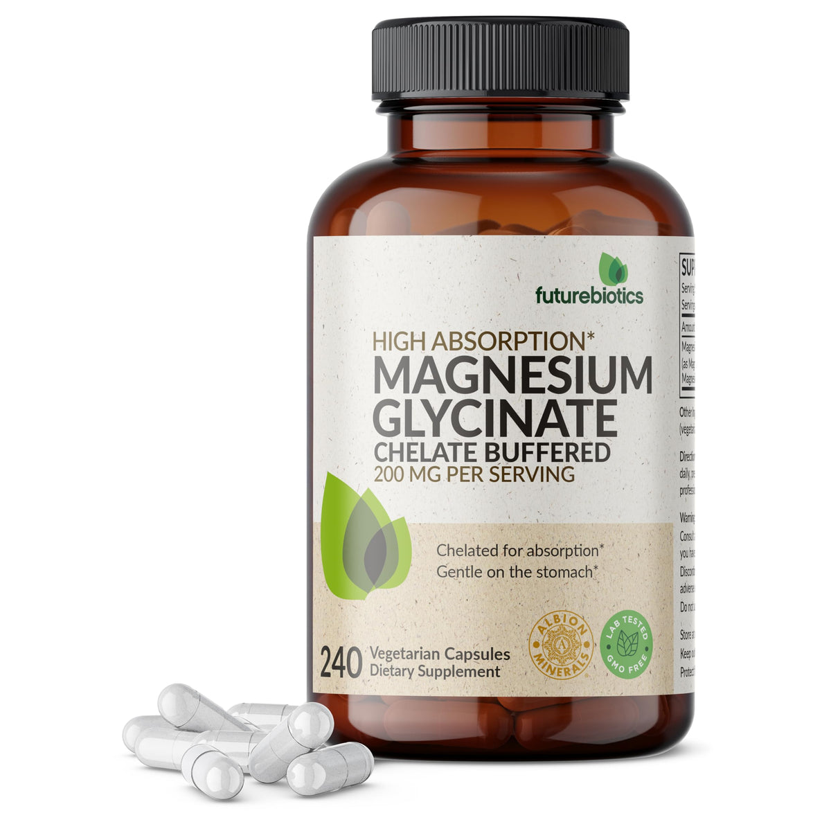 Futurebiotics Magnesium Glycinate 200 mg 240 Vegetarian Capsules front view