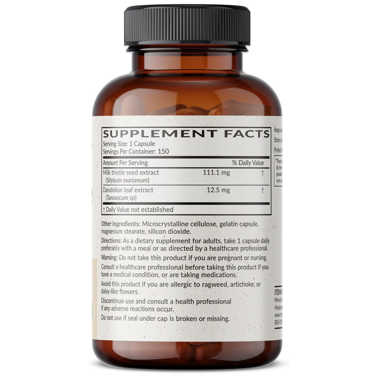 Futurebiotics Milk Thistle + Dandelion Extract 150 Capsules side view