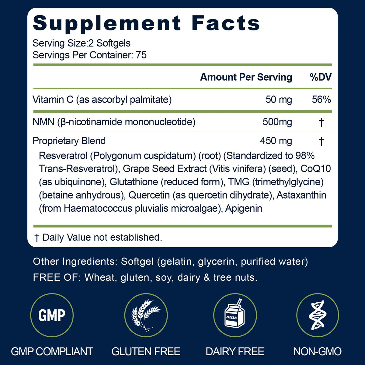 Gaennch NMN Supplement Complex 1000mg softgels side view