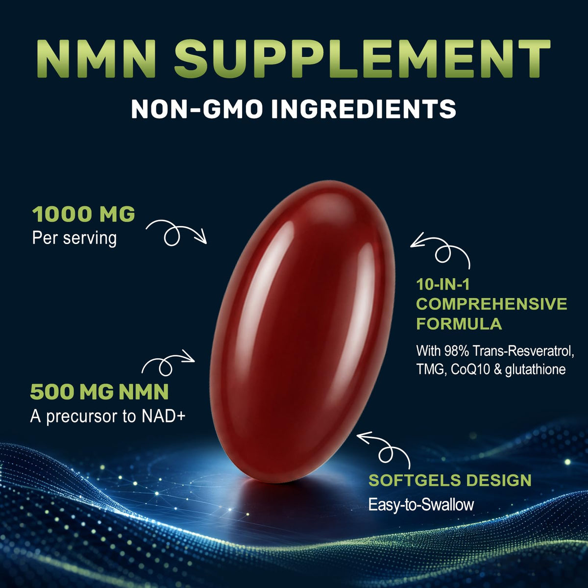 Gaennch NMN Supplement Complex 1000mg softgels with measuring spoon