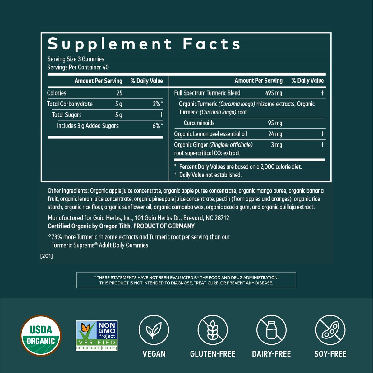 Gaia Herbs Turmeric Gummies Extra Strength lemon ginger flavour close-up