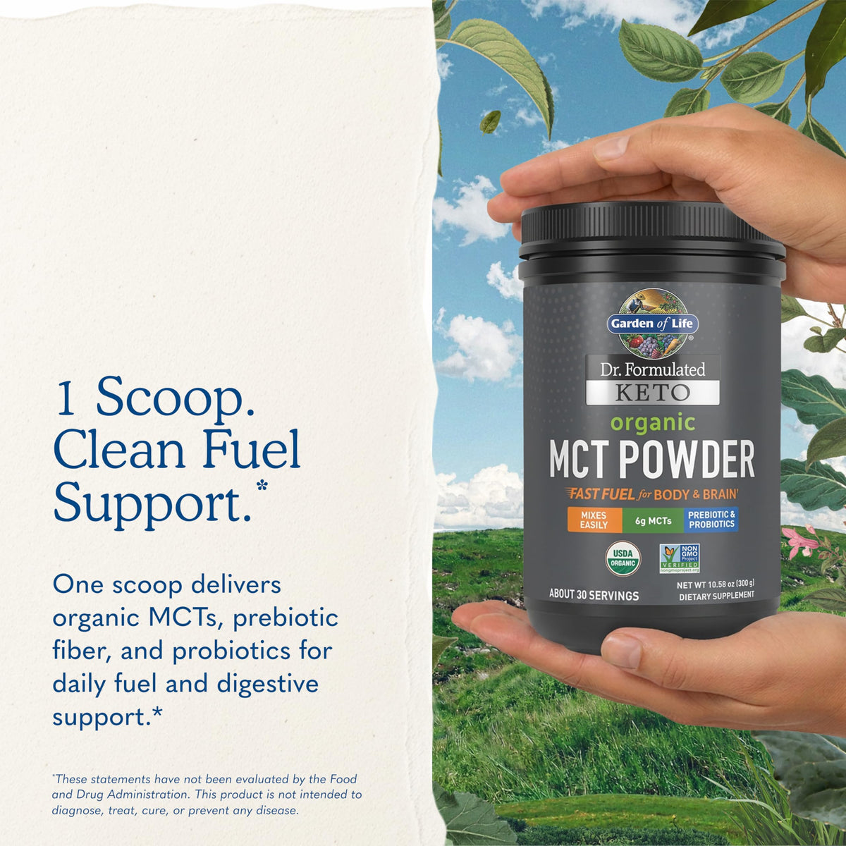 Garden of Life MCT Powder in a bowl with a scoop