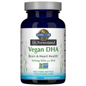 Garden of Life Vegan DHA Omega-3 Supplements 30 softgels front view