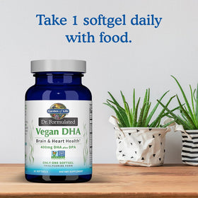 Garden of Life Vegan DHA Omega-3 Supplements softgel in hand