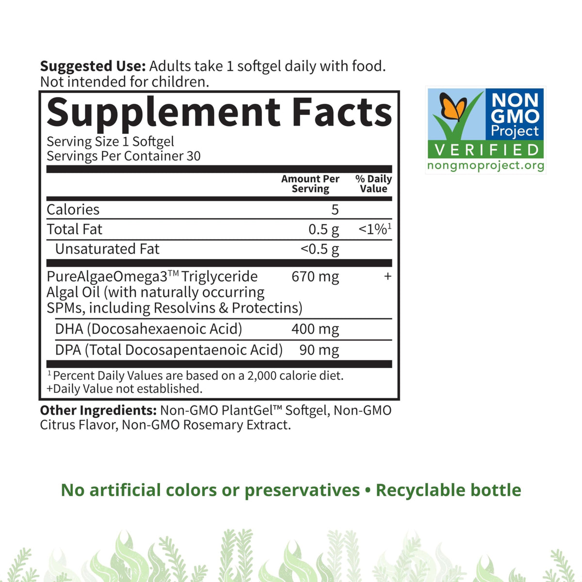 Garden of Life Vegan DHA Omega-3 Supplements with algal oil