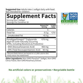 Garden of Life Vegan DHA Omega-3 Supplements with algal oil