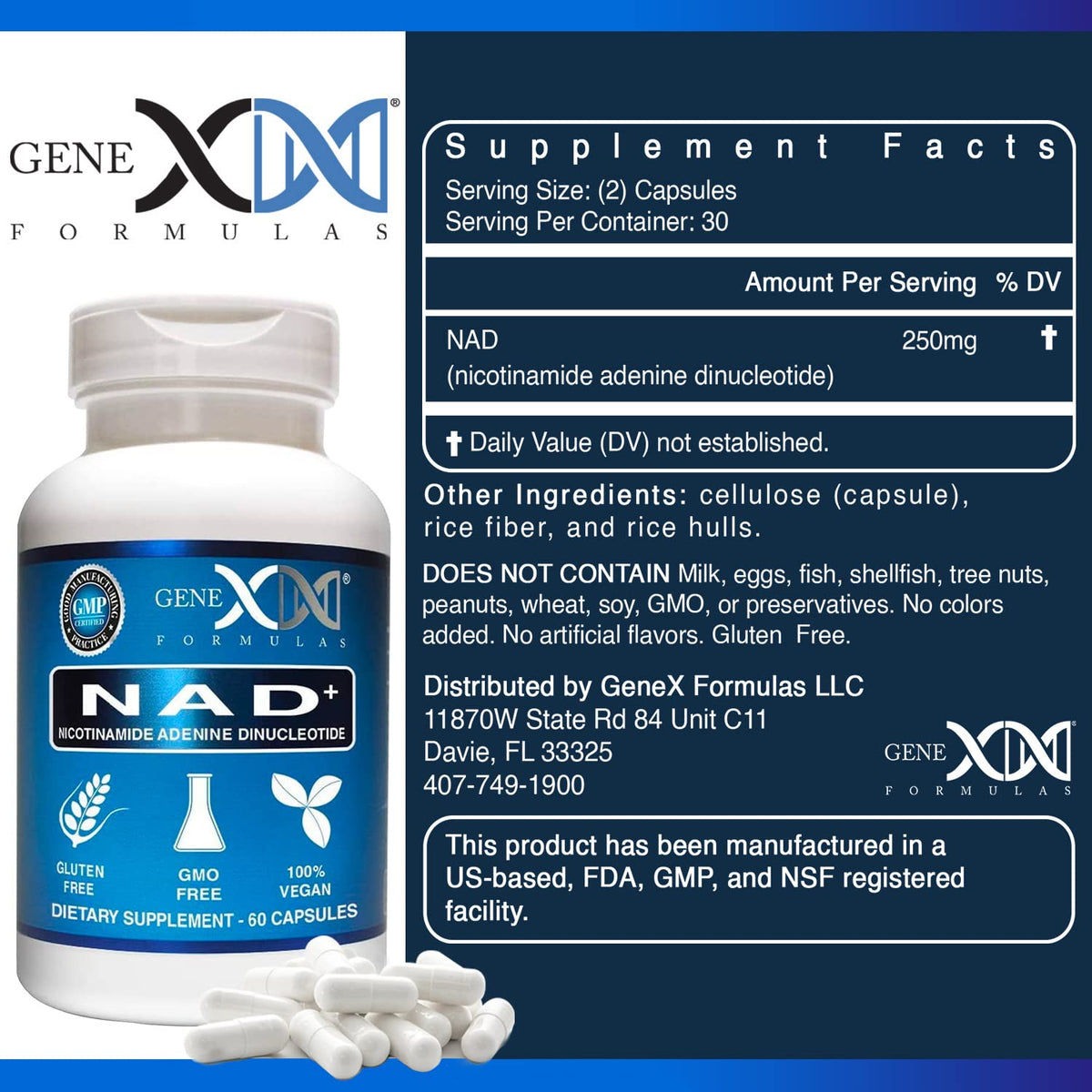 Genex Formulas NAD+ capsules showing 60 count