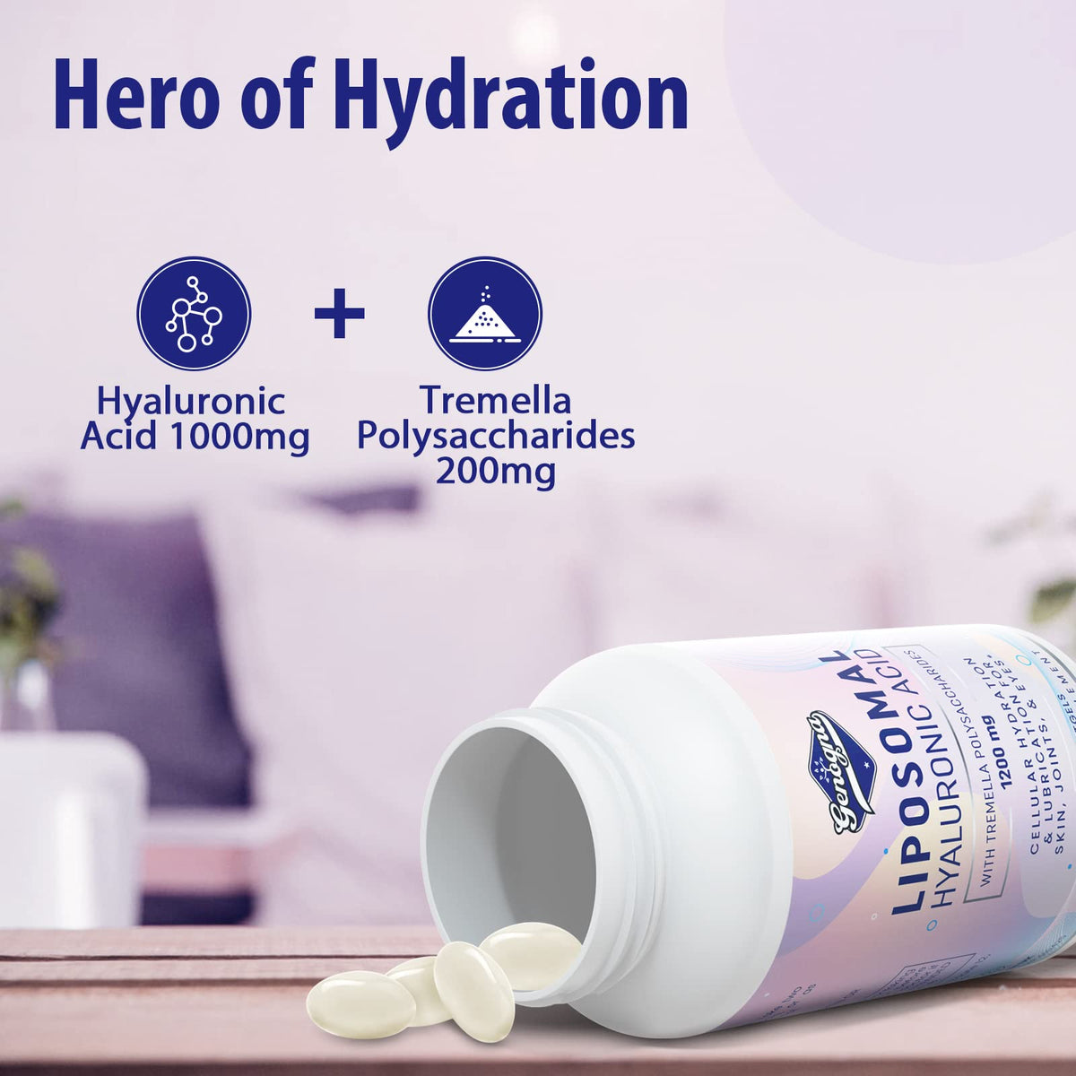 Genogna Liposomal Hyaluronic Acid Supplements 1000mg softgels close-up