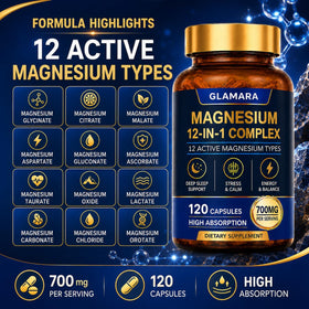 GLAMARA Magnesium 12-in-1 Complex Supplement capsule close-up