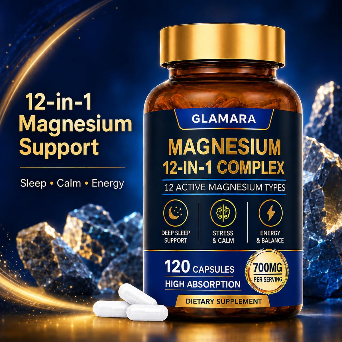 GLAMARA Magnesium 12-in-1 Complex Supplement side view